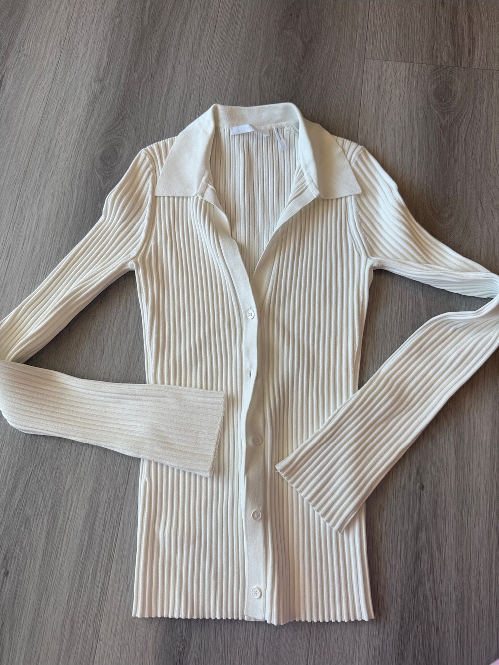 Helmut Lang Cream Ribbed Button-Up Top